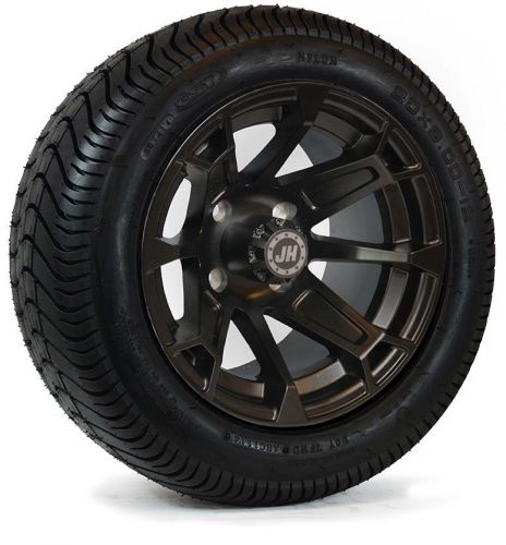 Golf cart 12&#034; matte black wheels, 8-spoke &amp; 20x9.00-12 tires dot (4)
