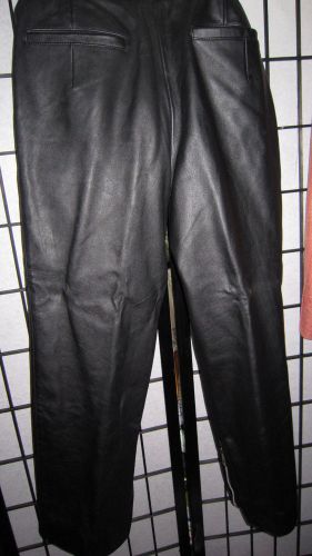 Mens black leather motorcycle pants padded knee ykk zipper ankle 34 flat front