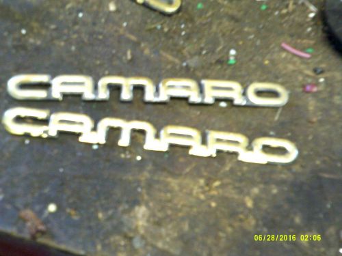 82-92 camaro chrome gold front fender emblems badge oem gm pair script emblems