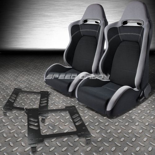 Pair type-r gray black cloth sport racing seat+bracket for 94-05 neon sx