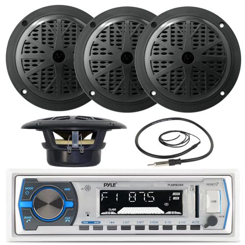 4 6.5&#034; marine black 120w speakers,pyle white usb aux bluetooth radio and antenna