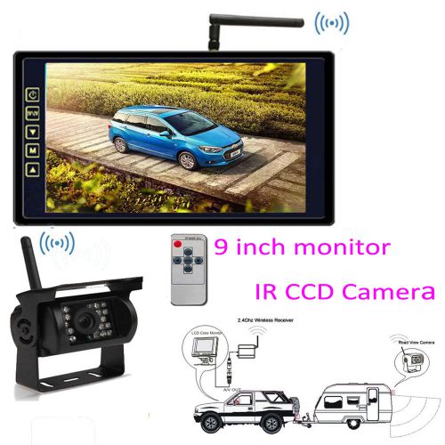 Wireless 9&#034; car rear mirror monitor for bus/truck+night vision backup camera kit