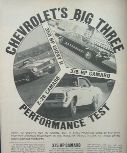 1969 chevrolet 6 page performance test camaro ss / z28 / nova car ad 1970 1968