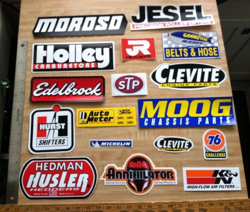 Lot of 17+ racing decals.moroso hurst moog hedman holley k&n racing stickers