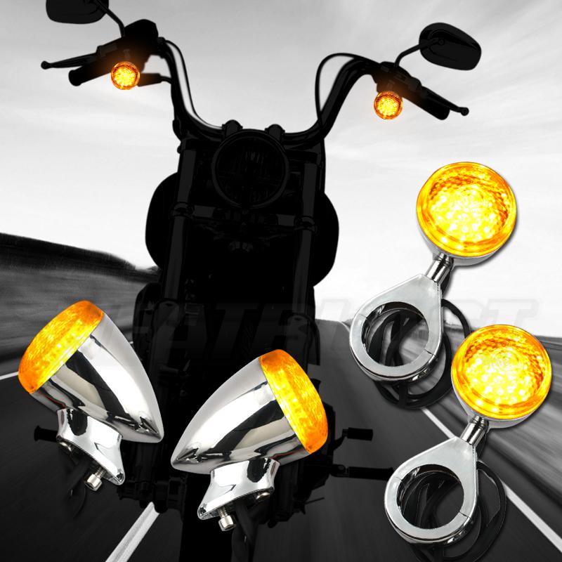 Led turn signal light indicator front rear motorcycle amber lamp harley silver