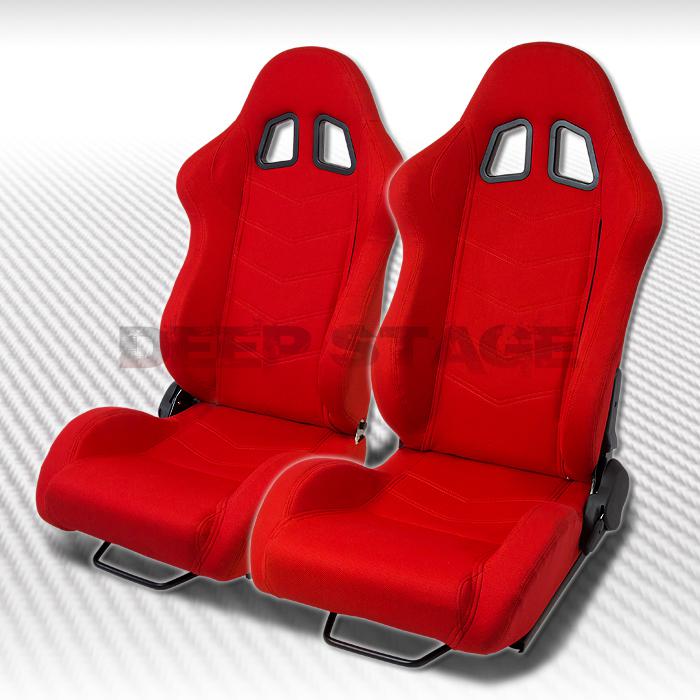 Red woven clothes red stitch fully reclinable type-r racing seat pair+sliders