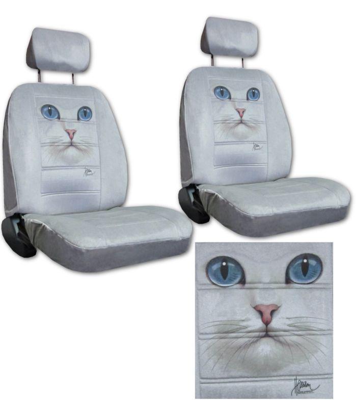 Blue cat eyes silver grey low back bucket car truck suv seat covers pp #4