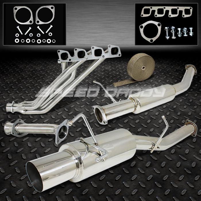 4"burnt tip muffler catback+header exhaust system+wrap 89-94 240sx s13 dohc ka24