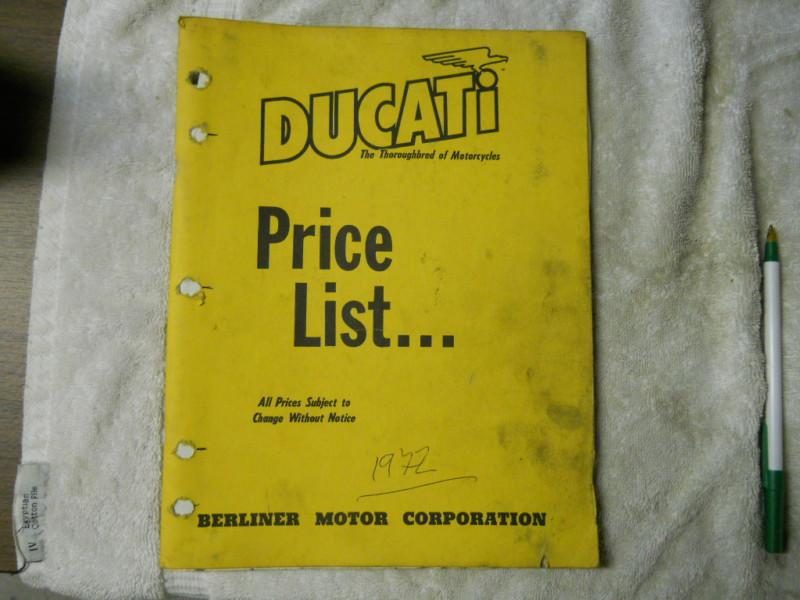 Ducati price list catalog unknown for which bikes but it's from the 70's i think