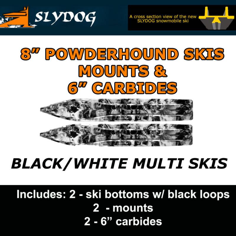 Arctic cat (exc aws i & ii) slydog powder hound 8" bk multi skis, mnts, 6" carbs