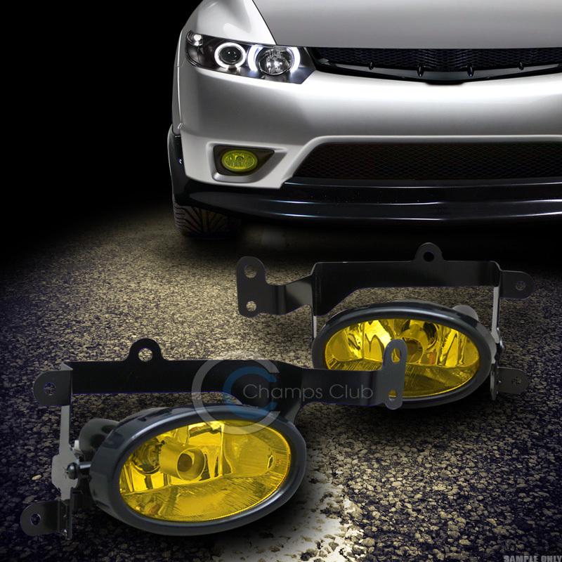 Jdm yellow clear front bumper fog lights lamps w/switch 06-08 honda civic 2d/2dr