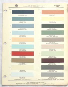 1960  lincoln  ppg  color paint chip chart all models  original