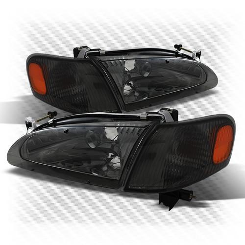 98-00 corolla smoked crystal headlights w/amber reflector front lamps direct fit