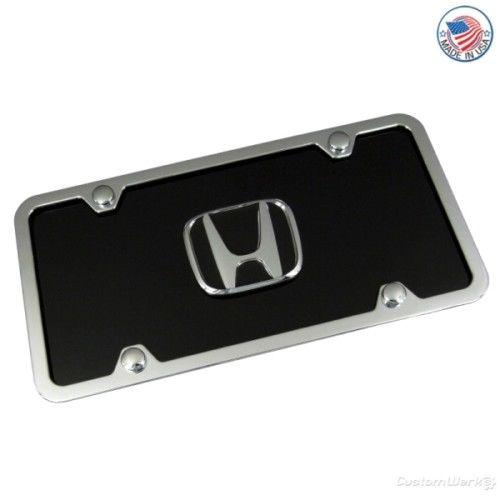 Honda chrome logo on black license plate + frame