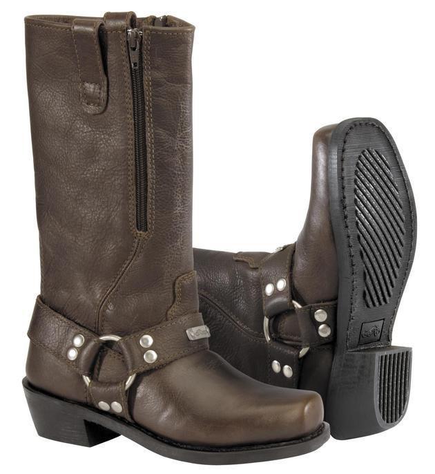 River road square toe zipper harness motorcycle boots brown women's 8.5 us