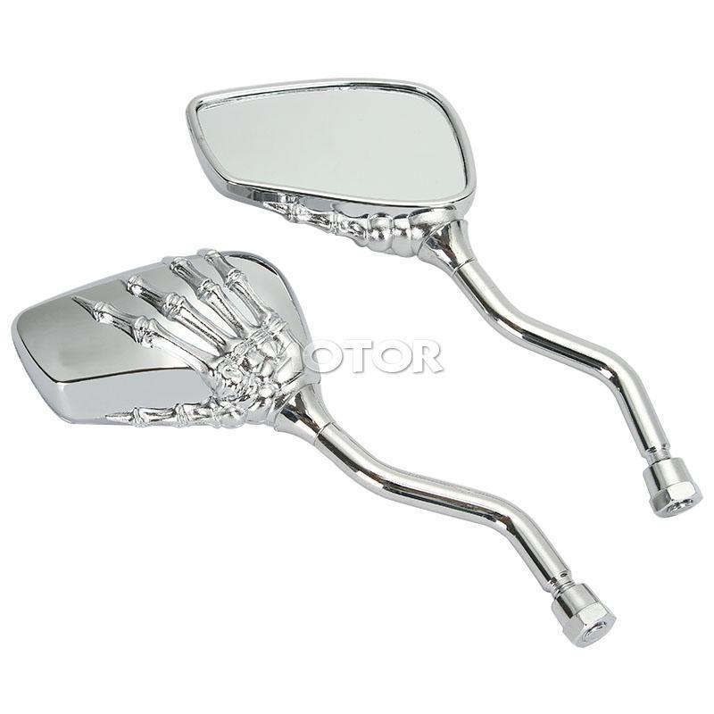 2x chrome motorcycle skeleton skull hand claw shadow view side mirrors 8mm 10mm 
