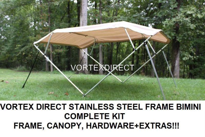 New beige/tan vortex stainless steel frame bimini top 12 ft long, 91-96" wide