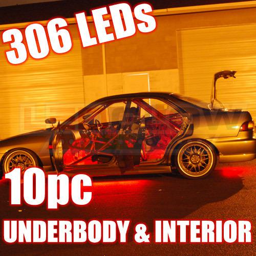 Wireless 4pc red led underbody kit & 6pc led neon interior kit