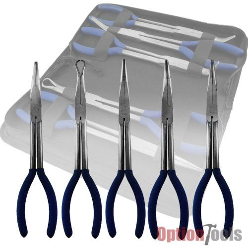 5 pcs 11" long nose pliers set bent nose hand tools with pouch automotive hd new