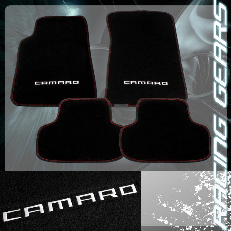 10-13 chevy camaro 4 piece black nylon red stiching non skid floor mat carpet
