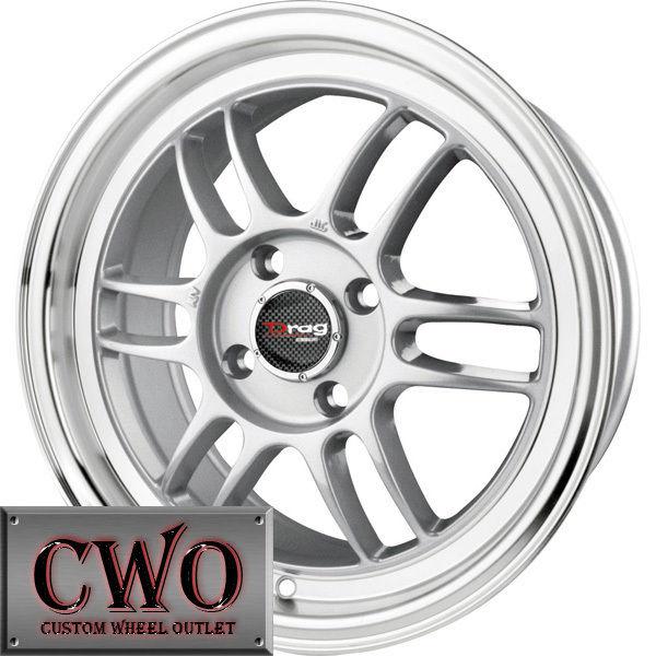 15 silver drag dr-21 wheels rims 4x100 4 lug civic mini miata cobalt xb integra