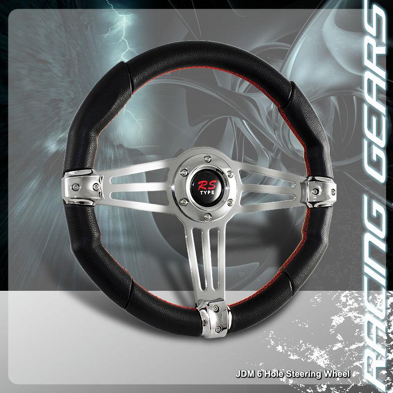 Universal jdm 6 hole lug 320mm chrome center pvc leather racing steering wheel