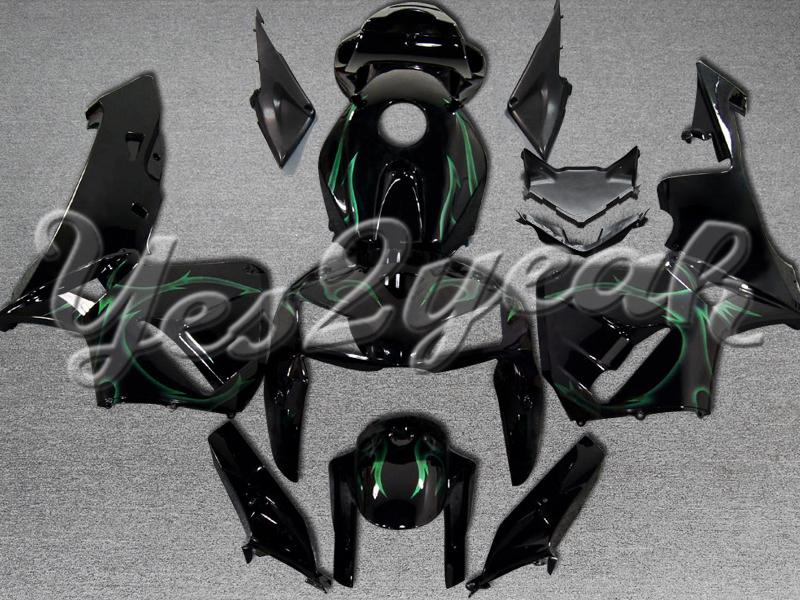 Injection molded fit 2005 2006 cbr600rr 05 06 green flames black fairing zn1065
