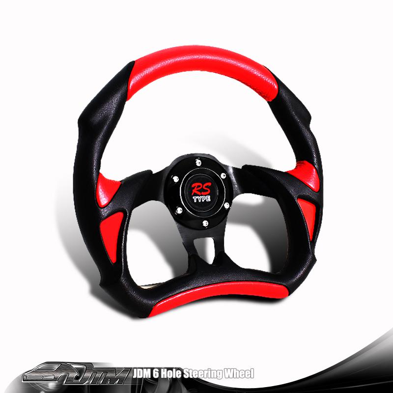 Universal 6 hole/lug jdm 320mm black + red pvc leather racing steering wheel