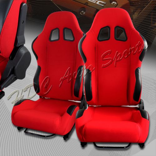 Black / red type-6 fully adjustable cloth bucket racing seats +sliders universal