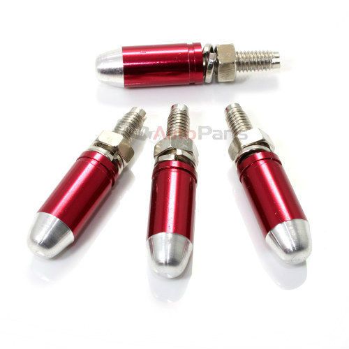 (4) red bullet tip license plate frame bolts-screw caps for auto-car-truck-suv