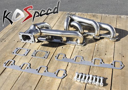 87-94 ford mustang 5.0l ohv v8 stainless steel twin turbo exhaust manifold t3