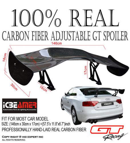 Jdm fit fiat&amp;ford 58&#034; gt real carbon fiber rear trunk spoiler wing for car #tw5