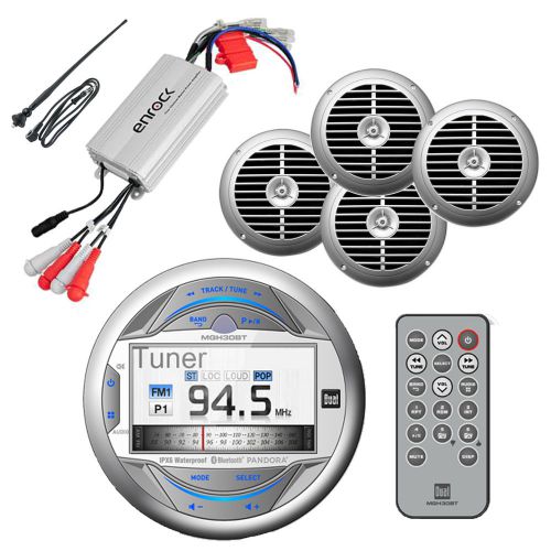 6.5&#034;silver boat speakers,antenna,amplifer &amp; dual boat lcd ipod aux usb radio