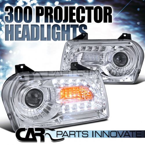 2005-2010 chrysler 300 chrome projector headlights lamp w/ led drl+signal