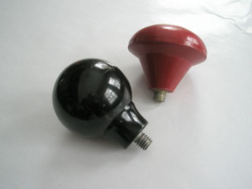 Vintage set of 2 car auto shift knobs red painted wood &amp; bakelite type