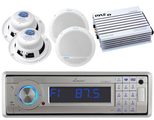 4 white 5.25&#034; marine speakers, 400w amplifier, marine lanzar bluetooth usb radio