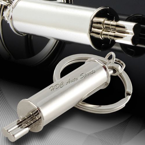 Universal silver dual tip dtm muffler resonator exhaust style key chain ring fob