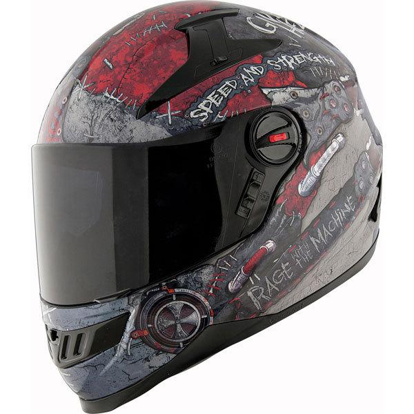 Black/red m speed and strength ss1300 rage with the machine full face helmet