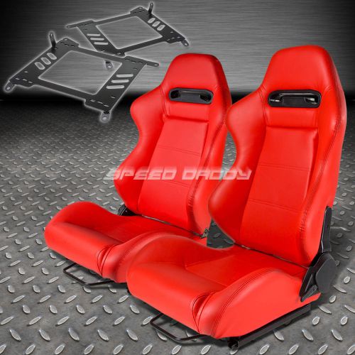 Pair type-r red pvc reclining racing seat+bracket for 00-06 maxima/sentra b15