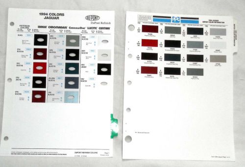 1994 jaguar ppg and dupont  color paint chip charts all models  original