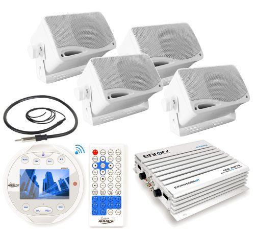 Lanzar white bluetooth am fm radio,antenna,3.5&#034;box speakers, bluetooth amplifier