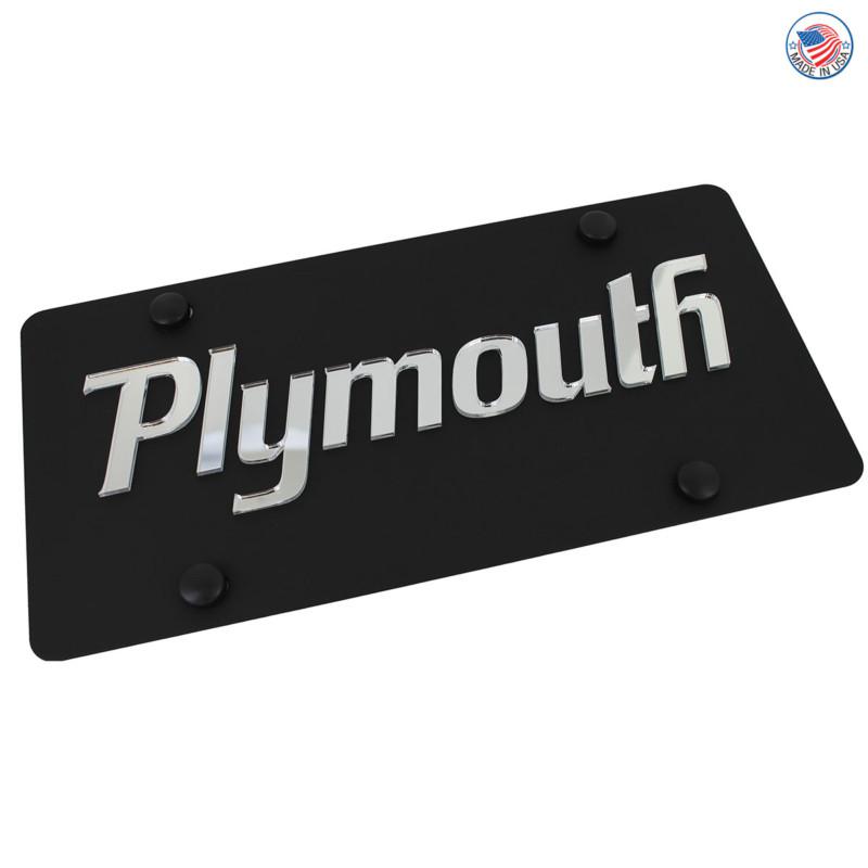 Plymouth name badge name on carbon black stainless steel license plate