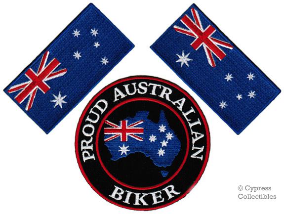 Lot of 3 - proud australian biker patch australia flag embroidered iron-on 