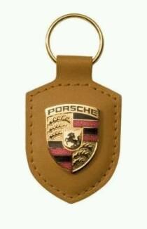 Porsche key chain cognac brown crest key ring genuine