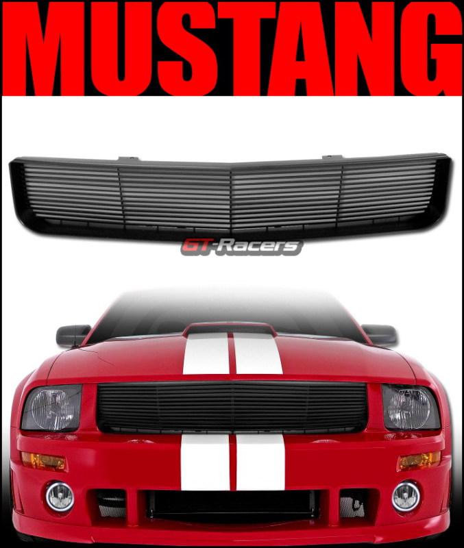 Blk vip horizontal front hood bumper grill grille abs 2005-2009 ford mustang v6