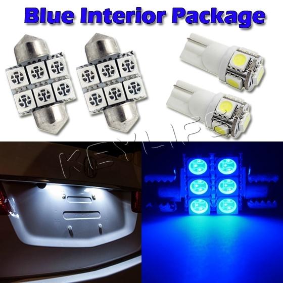 6 blue led interior lights package for map t10+ dome 1.25"+ license plate lamp
