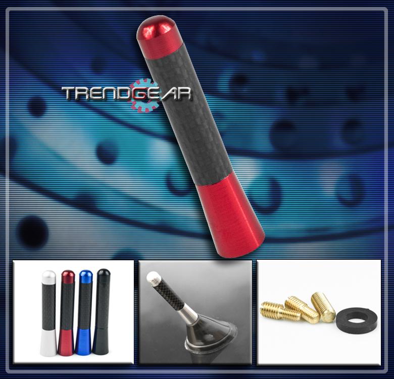 Universal fit 3" short roof radio screw base type antenna red/real carbon fiber