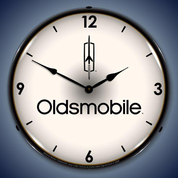 Oldsmobile dealer lighted 14" wall clock sign art vintage hot rod usa made new 