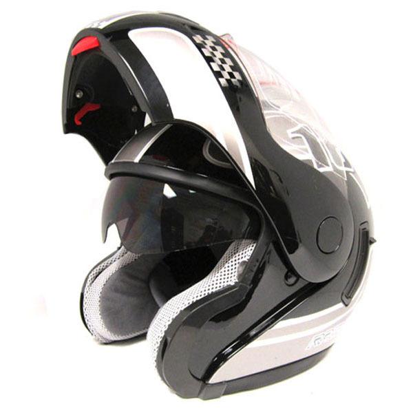New motorcycle modular flip up dual visor shield full face helmet racing black