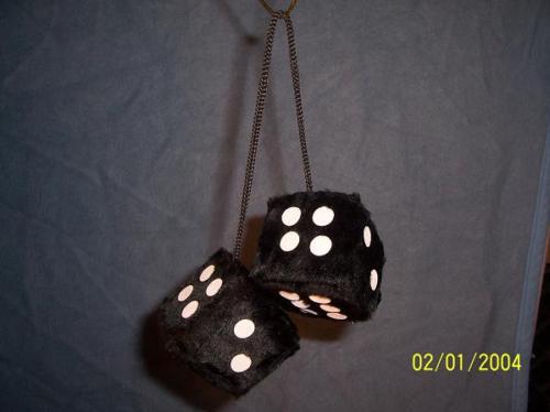   fuzzy 2 1/2" dice for rat rods hot rods custom rods or street rods  
